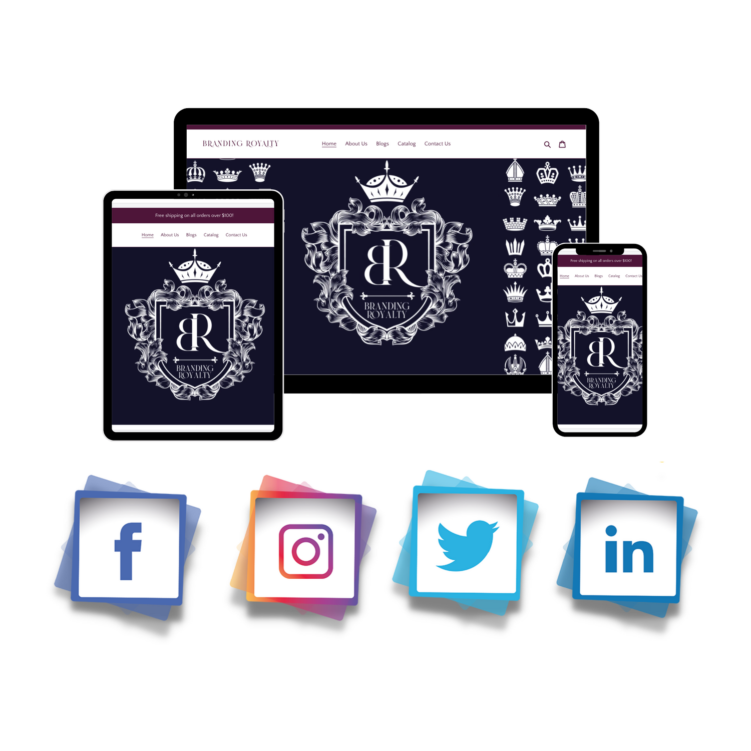 Design services for social media and website development.