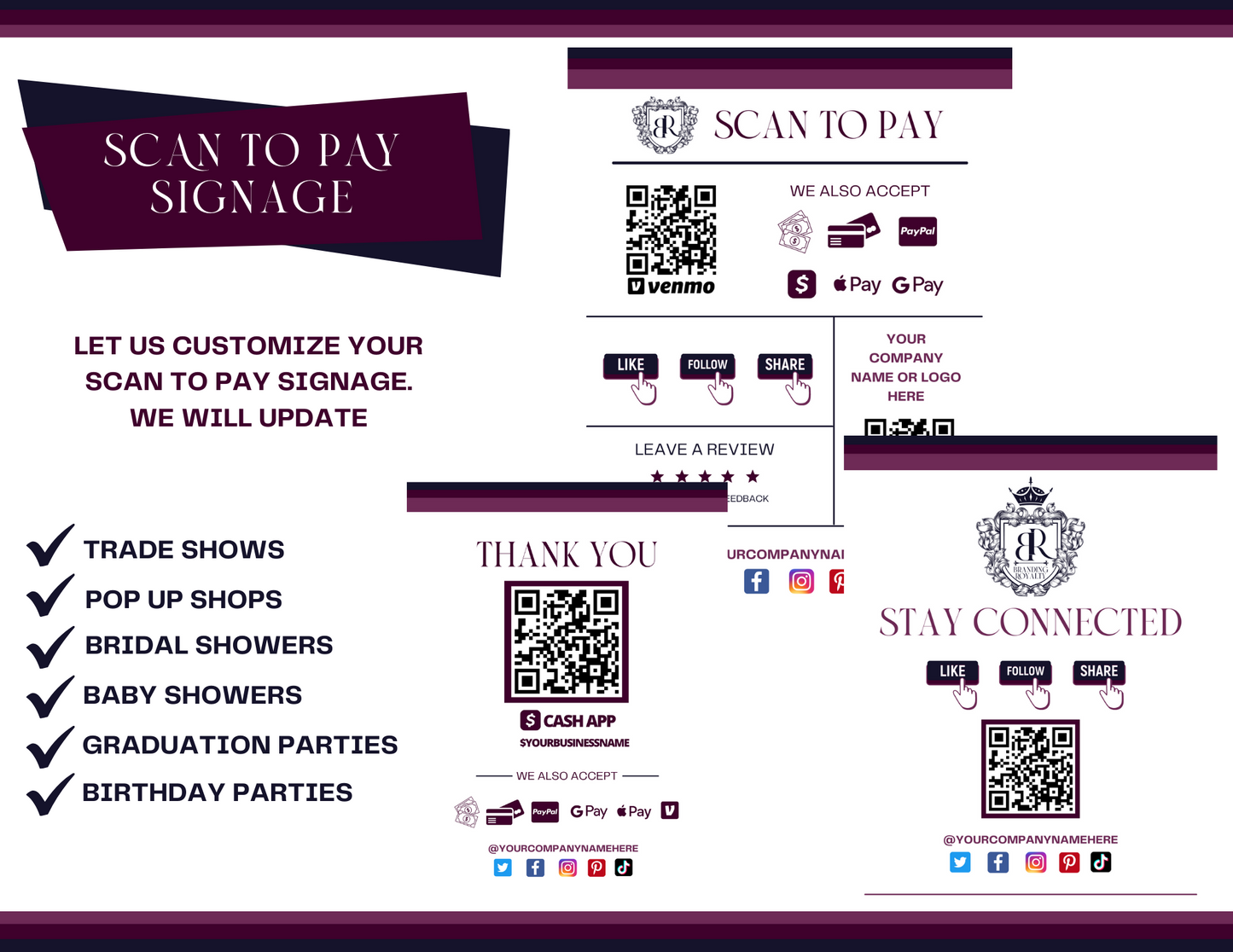 Custom digital business cards with QR code for small business owners and organizations. For personal or business use.
